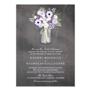 Purple Garden Mason Jar Chalkboard | Wedding 5x7 Paper Invitation Card
