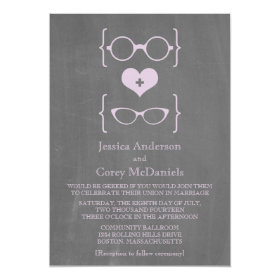 Purple Geeky Glasses Chalkboard Wedding Invite 5