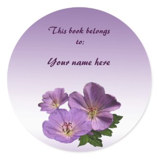 Purple Geranium Flowers Bookplate Sticker