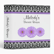 Purple Gerber Black White Damask Recipe Binder