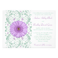 Purple Gerber Daisy Mint Floral Wedding Invitation
