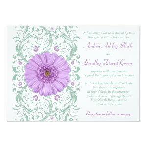 Purple Gerber Daisy Mint Floral Wedding Invitation 5