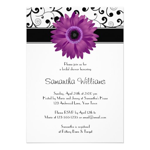 Purple Gerbera Daisy Black Scroll Bridal Shower Cards
