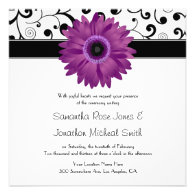 Purple Gerbera Daisy Black Scroll Design Wedding Personalized Invites