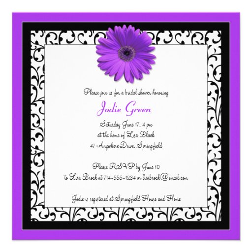Purple Gerbera Daisy Bridal Shower Invitation