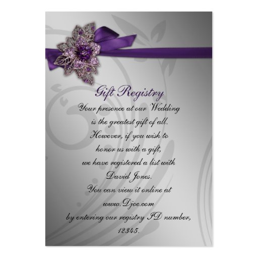 purple Gift registry  Cards Business Card Template (front side)