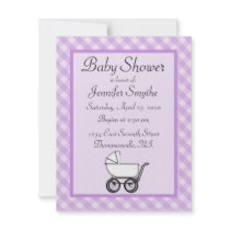 Purple Gingham Baby Shower Invitations