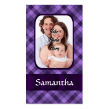 Purple gingham pattern business card templates