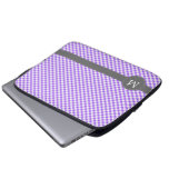 Purple Gingham Pattern Custom Monogram Laptop Sleeves
