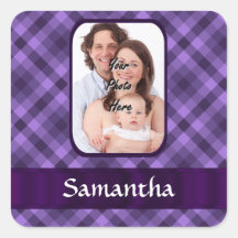 Purple gingham pattern square stickers