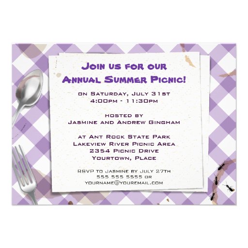 Purple Gingham Picnic BBQ Party Invitation