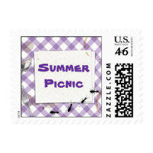 Purple Gingham Picnic BBQ Party  Postage