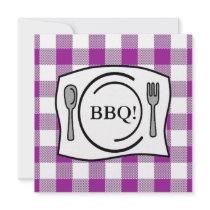 Purple Gingham Tablecloth BBQ Custom Invites