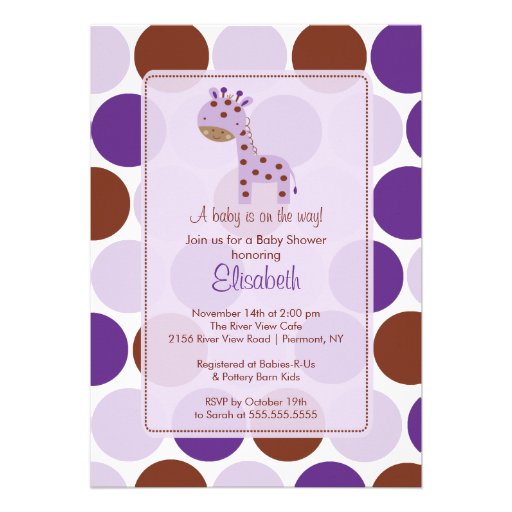 Purple Giraffe Baby Shower Invitation