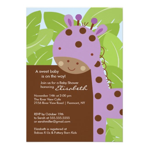 Purple Giraffe Baby Shower Invitation