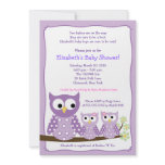 Purple Girl Twin Hoot Owls Baby Shower Invitation
