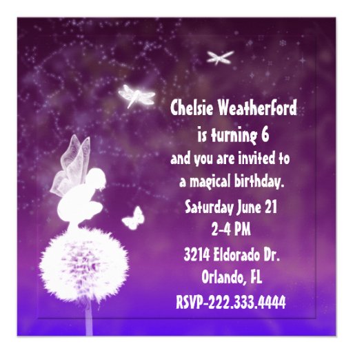 Purple Girl's Fairy Birthday Party Invitation