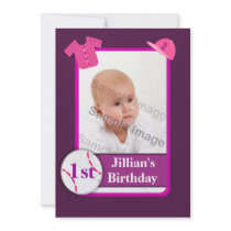 Purple Girls Photo Baseball Card Birthday Party Personalized Announcement
