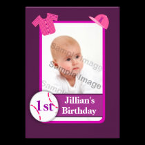Purple Girls Photo Baseball Card Birthday Party invitations