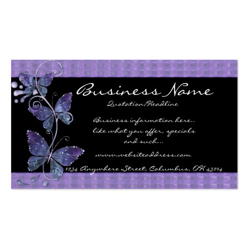 Purple Glass Butterflies Business Cards (front side)