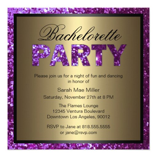 Purple Glitter Bachelorette Party Invitation