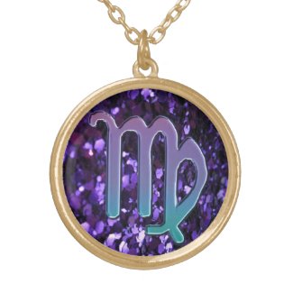 Purple Glitter Cool Virgo Zodiac Sign Necklace