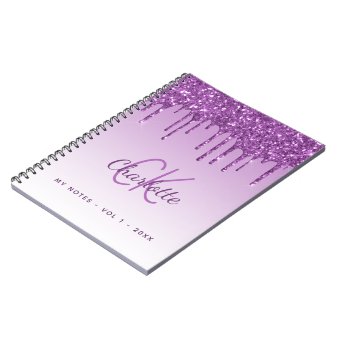 Purple Glitter Drips Violet Monogram Luxury Notebook Zazzle