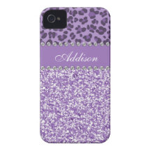 Purple Glitter Leopard Print Rhinestone Girly Case Case-Mate iPhone 4 Cases