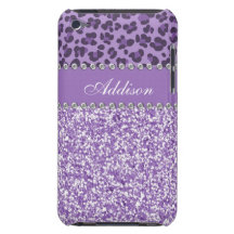 Purple Glitter Leopard Print Rhinestone Girly Case iPod Touch Case