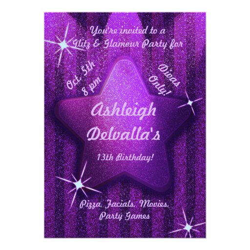 Purple Glitter-Like Birthday Party Invitations