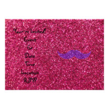 Purple glitter mustache pink glitter custom invitation