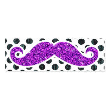PURPLE GLITTER MUSTACHE POLKA DOTS BUSINESS CARD