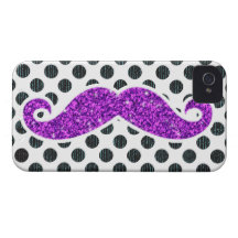 PURPLE GLITTER MUSTACHE POLKA DOTS Case-Mate iPhone 4 CASES