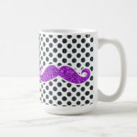PURPLE GLITTER MUSTACHE POLKA DOTS COFFEE MUGS