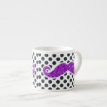 PURPLE GLITTER MUSTACHE POLKA DOTS ESPRESSO MUG