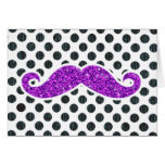 PURPLE GLITTER MUSTACHE POLKA DOTS GREETING CARDS