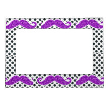 PURPLE GLITTER MUSTACHE POLKA DOTS MAGNETIC PICTURE FRAMES