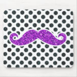 PURPLE GLITTER MUSTACHE POLKA DOTS MOUSEPAD