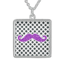 PURPLE GLITTER MUSTACHE POLKA DOTS NECKLACES