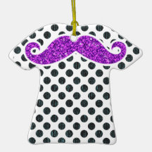 PURPLE GLITTER MUSTACHE POLKA DOTS CHRISTMAS ORNAMENT