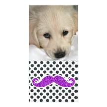 PURPLE GLITTER MUSTACHE POLKA DOTS PHOTO CARDS