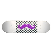 PURPLE GLITTER MUSTACHE POLKA DOTS SKATEBOARDS