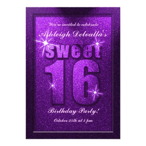 Purple Glitter Sweet 16 Birthday Party Invitation