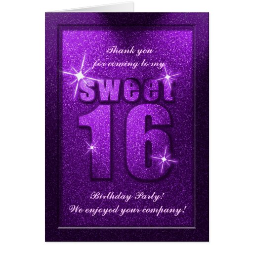 Purple Glitter Sweet 16 Birthday Thank You Card Zazzle