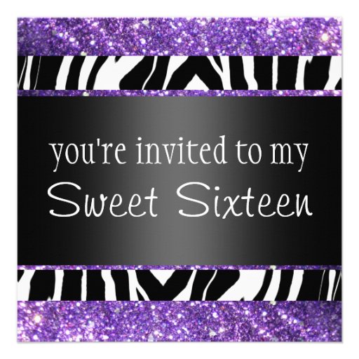 Purple Glitter Sweet Sixteen Invitation (front side)