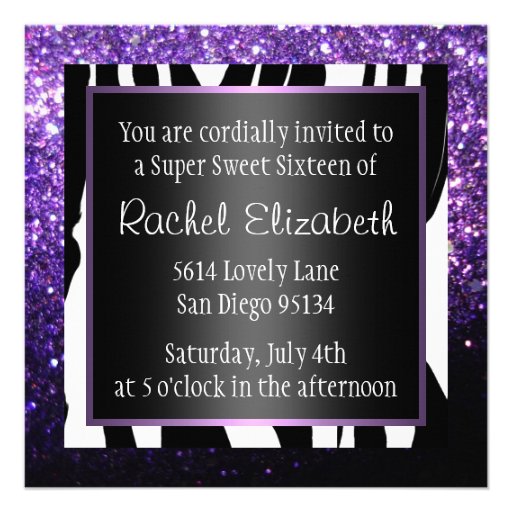 Purple Glitter Sweet Sixteen Invitation