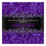 Purple Glitter Velvet Floral Quinceanera Invite