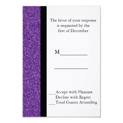 Purple Glitter Wedding RSVP Card 3.5" X 5" Invitation Card