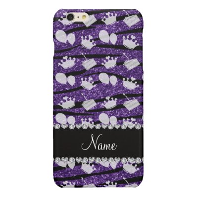 Purple glitter zebra stripes birthday cake balloon glossy iPhone 6 plus case