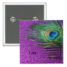 Purple Glittery Peacock Feather Still Life Pins
